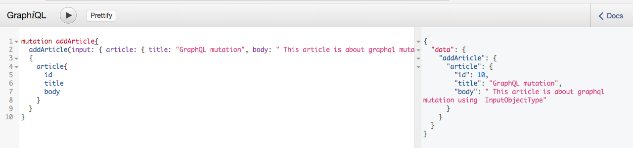 GraphiQL Mutation